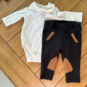 Hope & Henry Riding Pants & Peter Pan Collar Onesie, 3-6 months